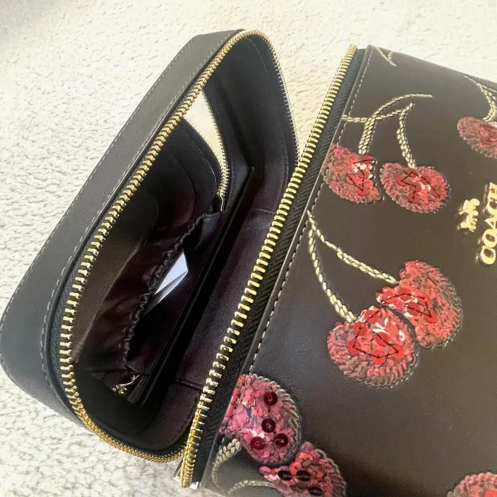Coach CDC13 Black Cherry Print Cosmetic Makeup Travel Case